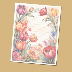 Tulips - Lined Stationery Paper (25 Sheets) 8.5 x 11 Premi…